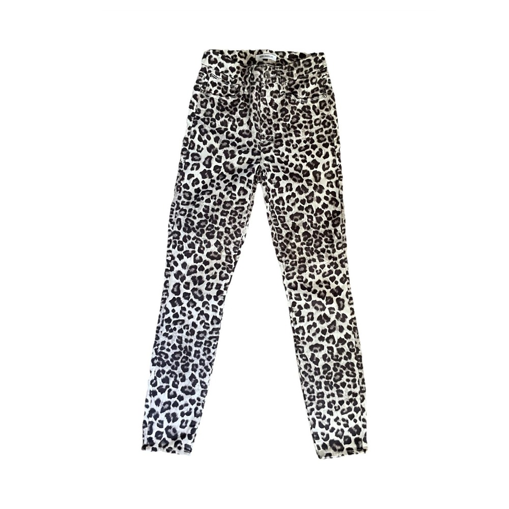 Good American Leopard Print Skinny Jeans Women's Size 0 Waist Crop Ankle Stretch